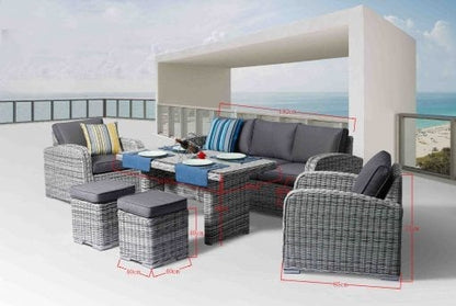 Rattan Kirkland 3 Seater Sofa + 2 Chairs Table + 2 Stool Set - Homeflair