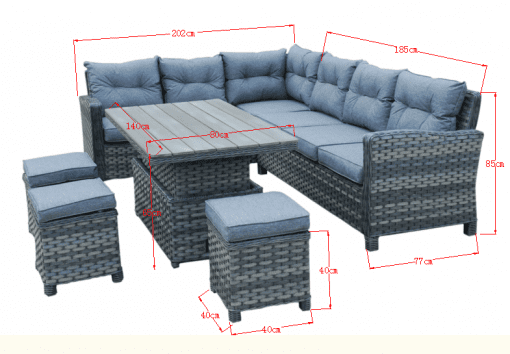 Rattan Kingston Grey Dining Corner sofa + Lift table set | King150G - Homeflair