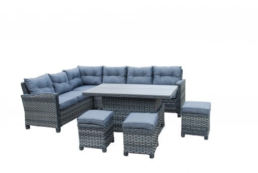Rattan Kingston Grey Dining Corner sofa + Lift table set | King150G - Homeflair