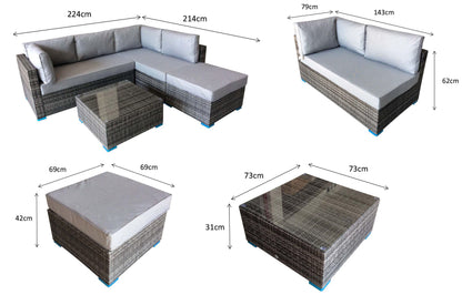 Rattan Corner Sofa + Table + Stool Set | Savannah - Homeflair