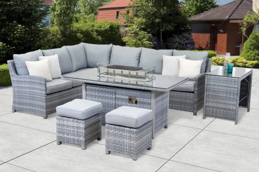 Halo Left Hand Casual Dining Corner Sofa Set with Firepit Table and small table | HALO28FGG - Homeflair