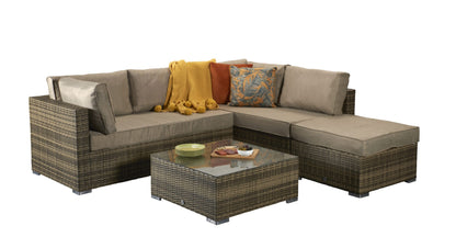 Rattan Corner Sofa + Table + Stool Set | Savannah - Homeflair