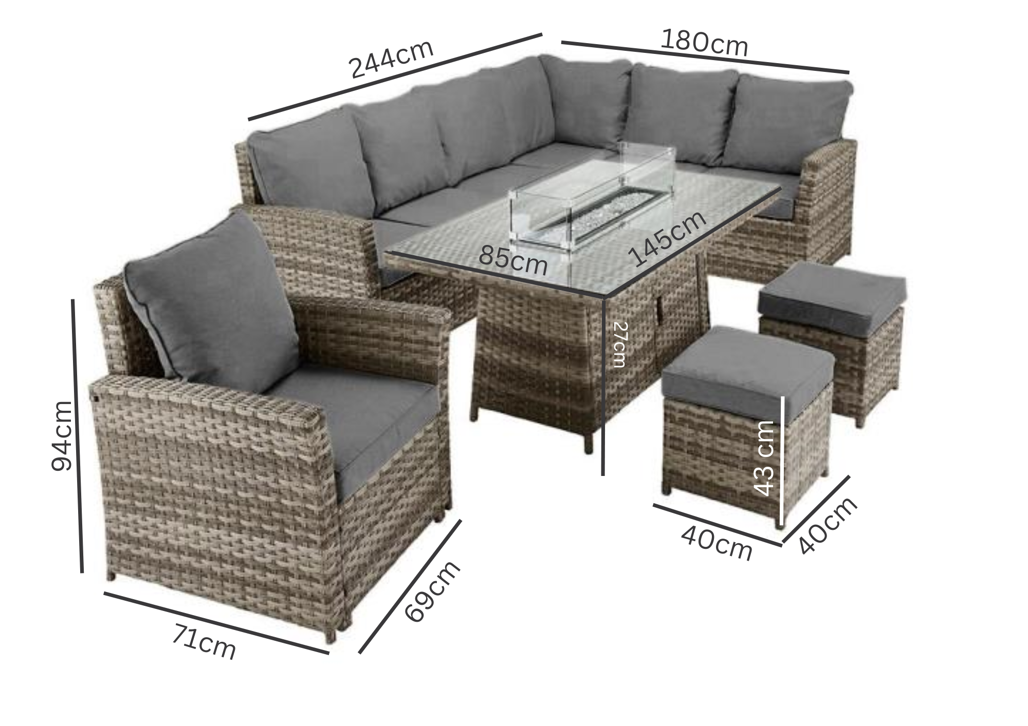 Rattan Ciara Dining Corner Sofa With Firepit Table | 063GFS - Image 3