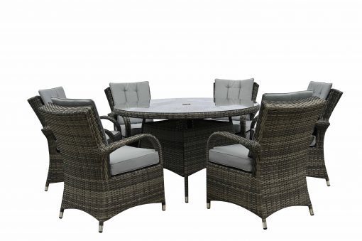 Rattan Grey Dining Round Table + 6 Chairs Set | Amel130TGS | Oliv140CG - Image 3