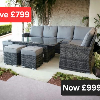 Cambridge Rattan Grey Casual Dining Corner Sofa Set With Rising Table | Camb181G