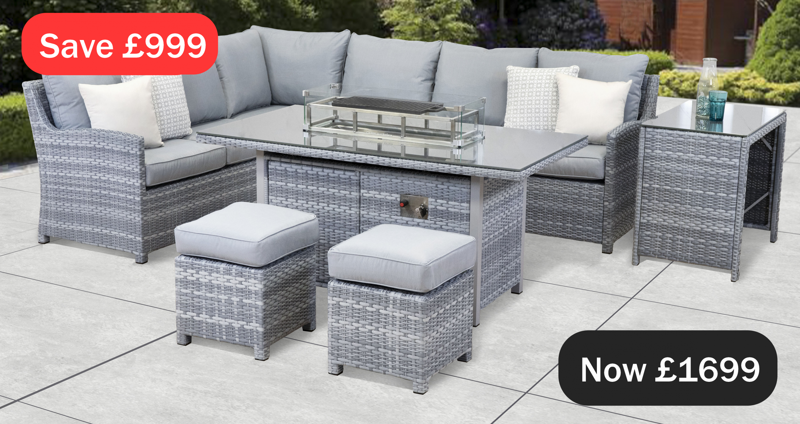 Halo Corner Sofa Set with Firepit Table and Side Table | HALO28FGG