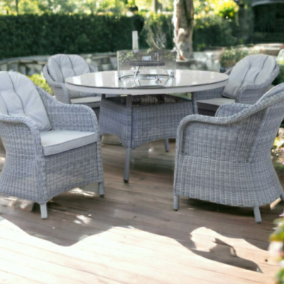 Hampton Casual Round firepit Table + 4 Chairs Set | HAMP81FGG