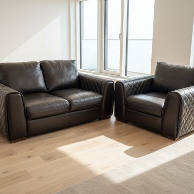 Waffle Arm Ex-Display Leather Brown 2 Seater Sofa + Chair | EXA87