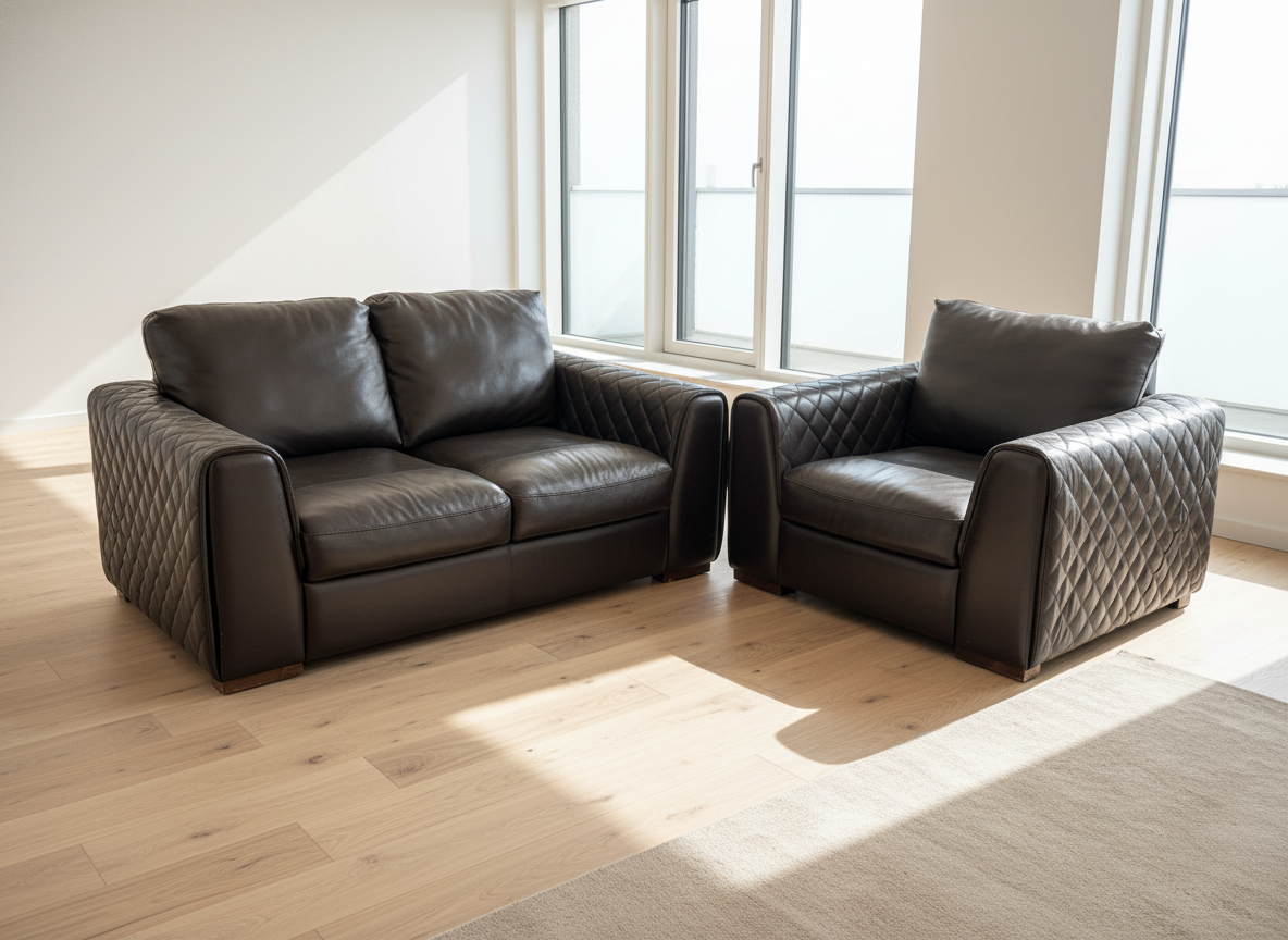 Waffle Arm Ex-Display Leather Brown 2 Seater Sofa + Chair | EXA87