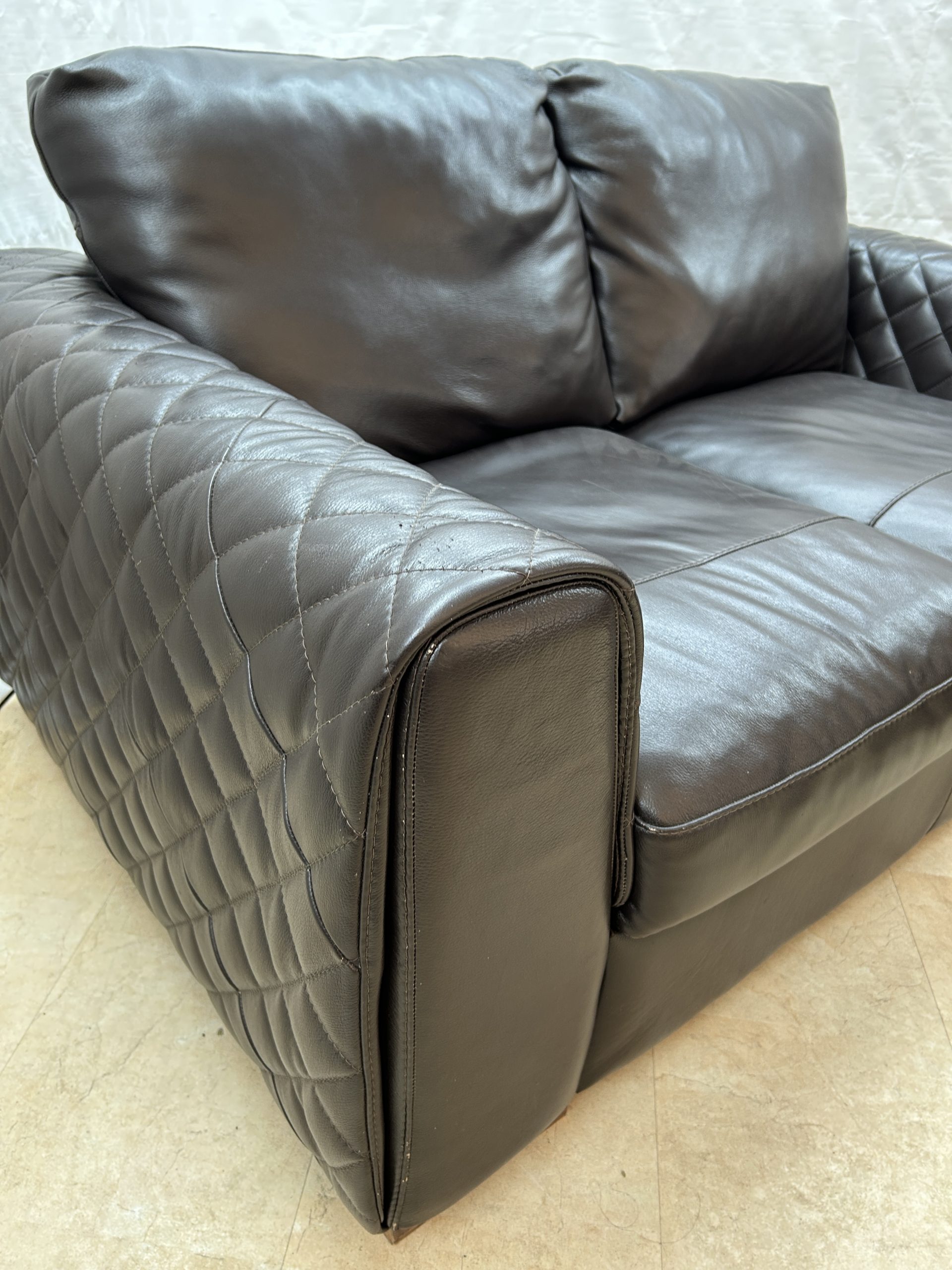 Waffle Arm Ex-Display Leather Brown 2 Seater Sofa + Chair | EXA87 - Image 4