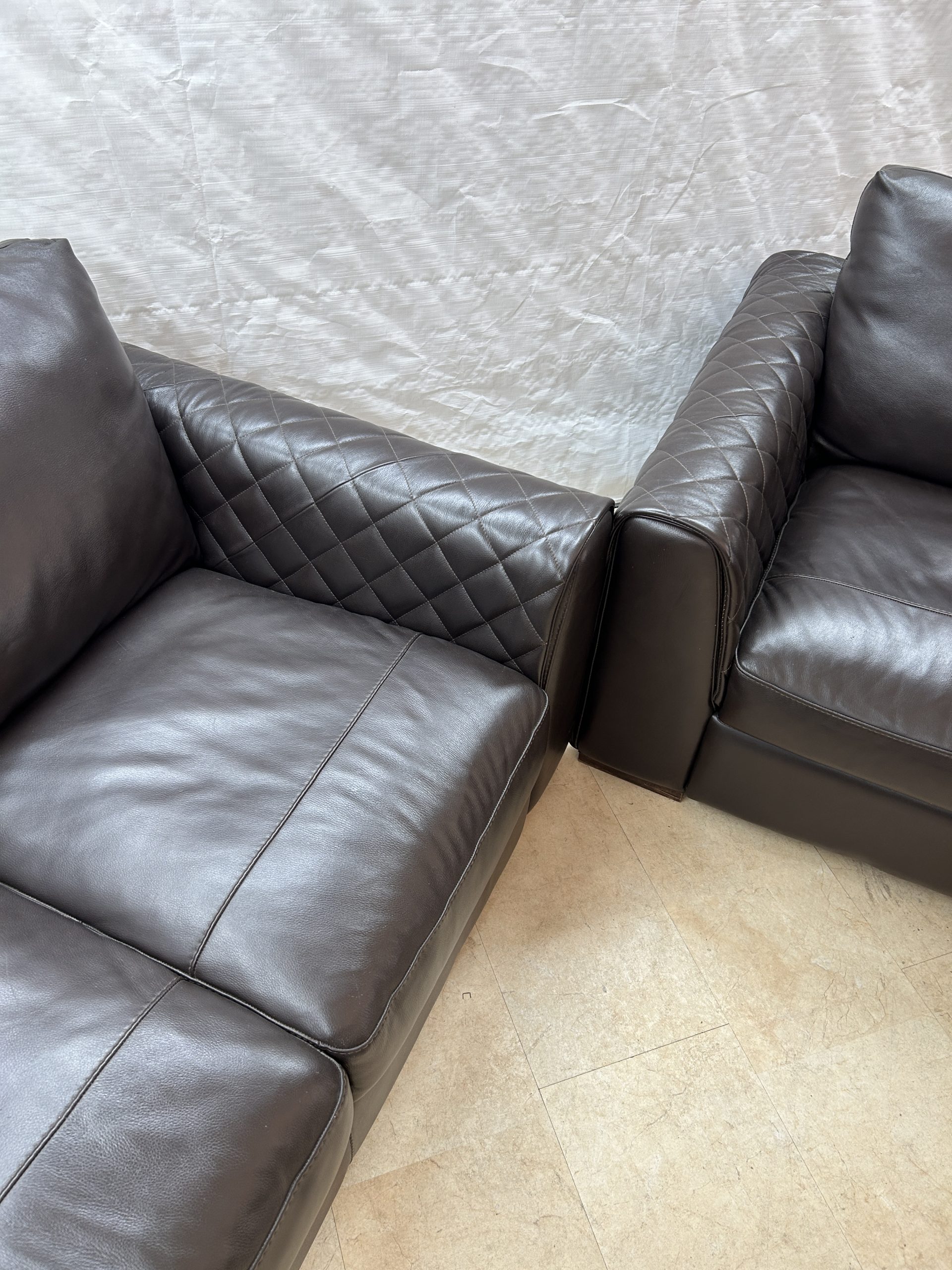 Waffle Arm Ex-Display Leather Brown 2 Seater Sofa + Chair | EXA87 - Image 5