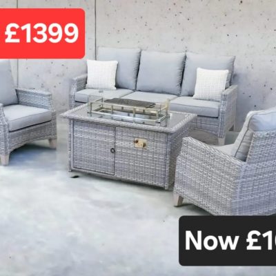 Rattan Windchester Casual 3 Seater Sofa + 2 Chairs Set with Firepit Table | WINS34FGGE