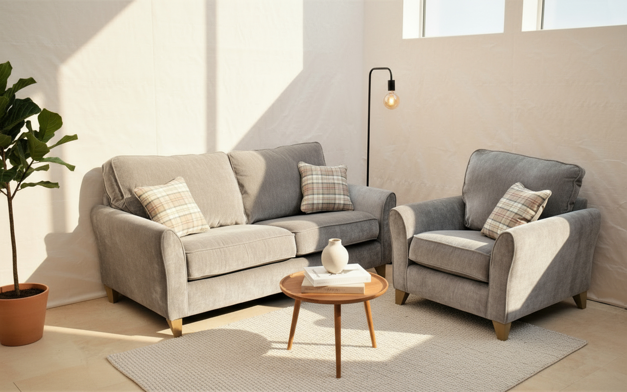 Smoke Ex-Display Fabric 2 Seater Sofa + Chair | EXSMO