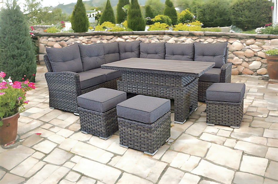 Rattan Windsor Corner Sofa with Lift Table + 3 Stools | SJ-18073LLT