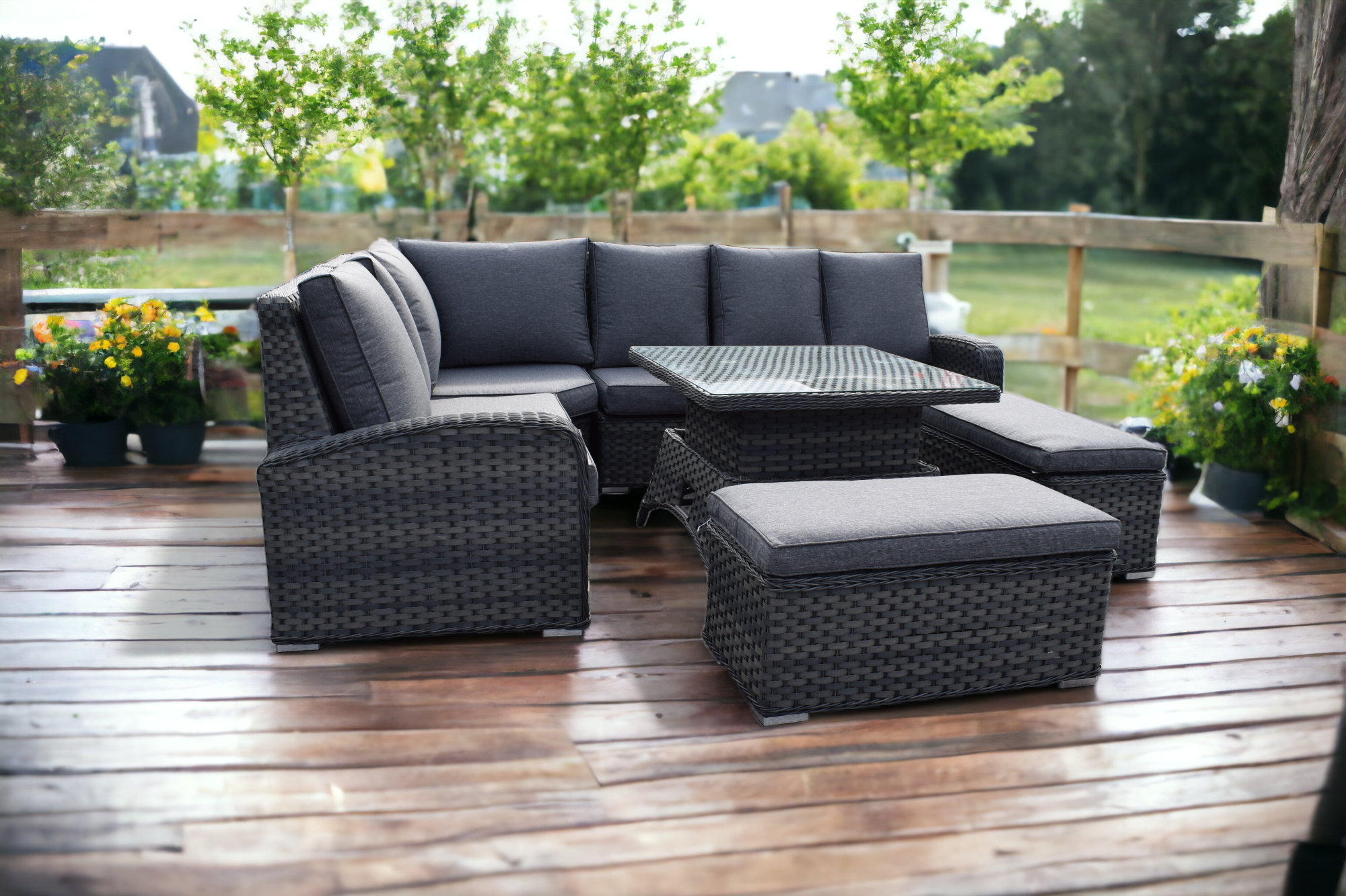 Rattan Anna Corner Sofa with Lift Table + 2 Bench Stools | GCV1308V-6C