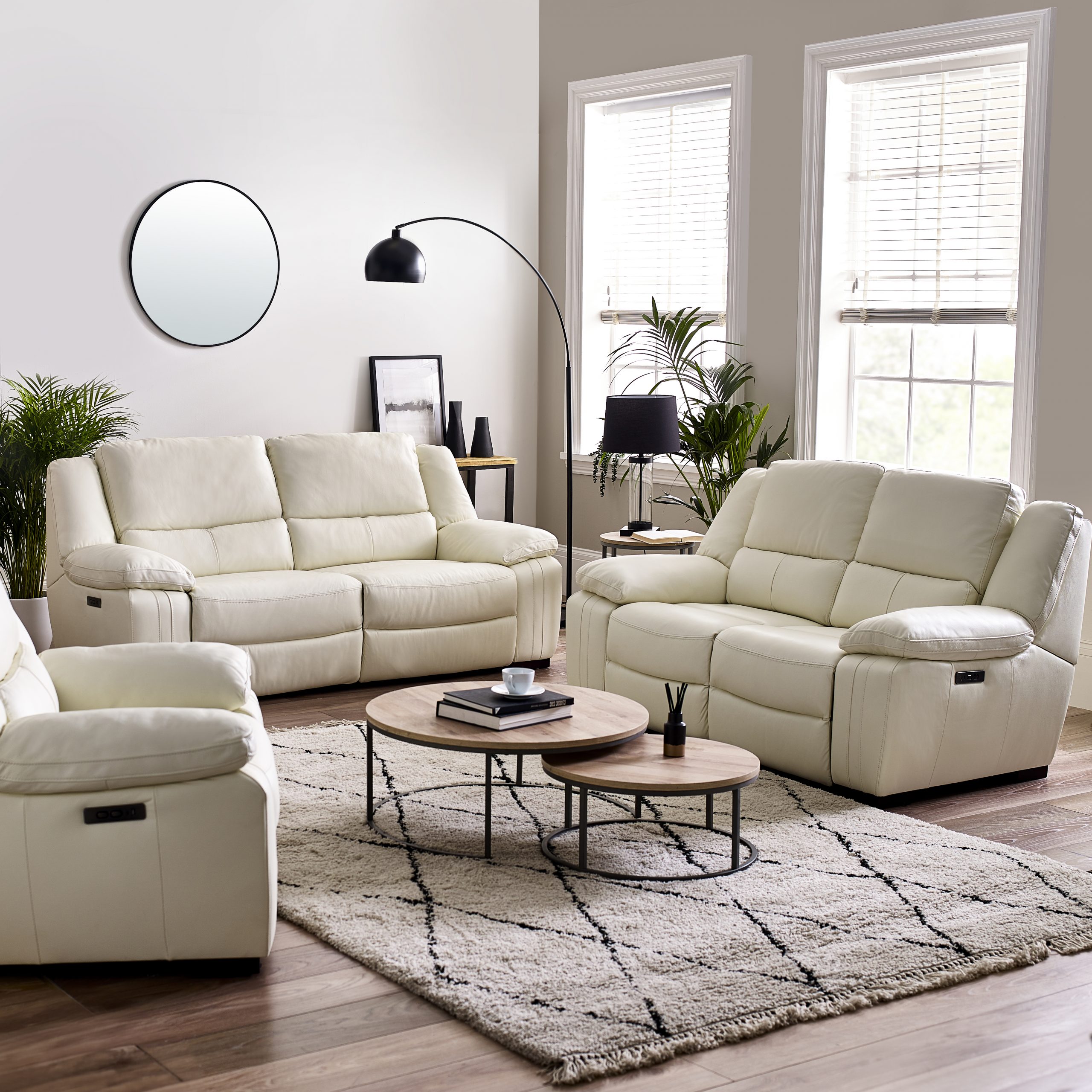 Fallon Full Leather Cream Recliner or Static Sofa Collection | Homeflair