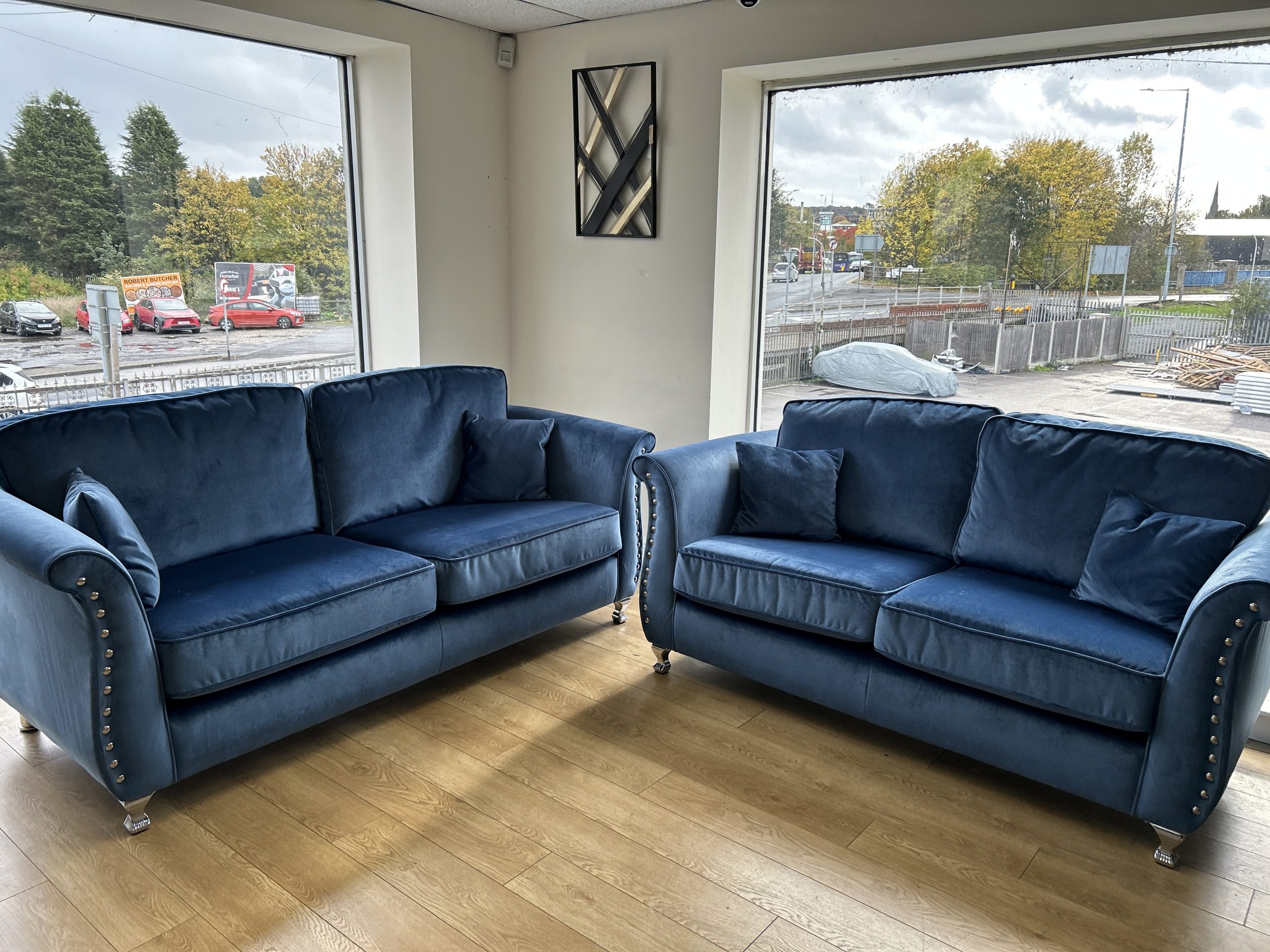 Spark Ex-Display Blue Fabric 3 + 2 Seater Sofas | EXSPA - Image 5