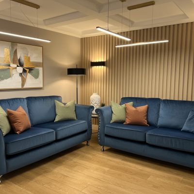 Spark Ex-Display Blue Fabric 3 + 2 Seater Sofas | EXSPA