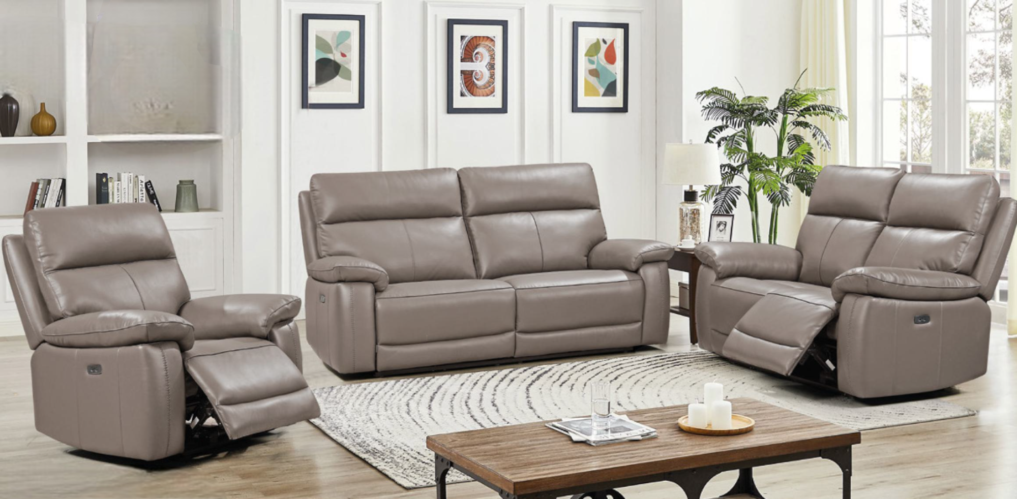 Brooklyn Electric Recliner Leather Sofa Collection | Red Rose