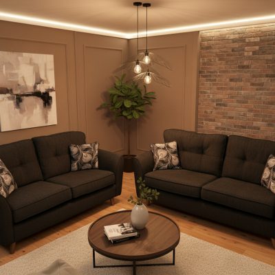 Peacock Ex-Display Black Fabric 3 + 2 Seater Sofa Set | EXPEA