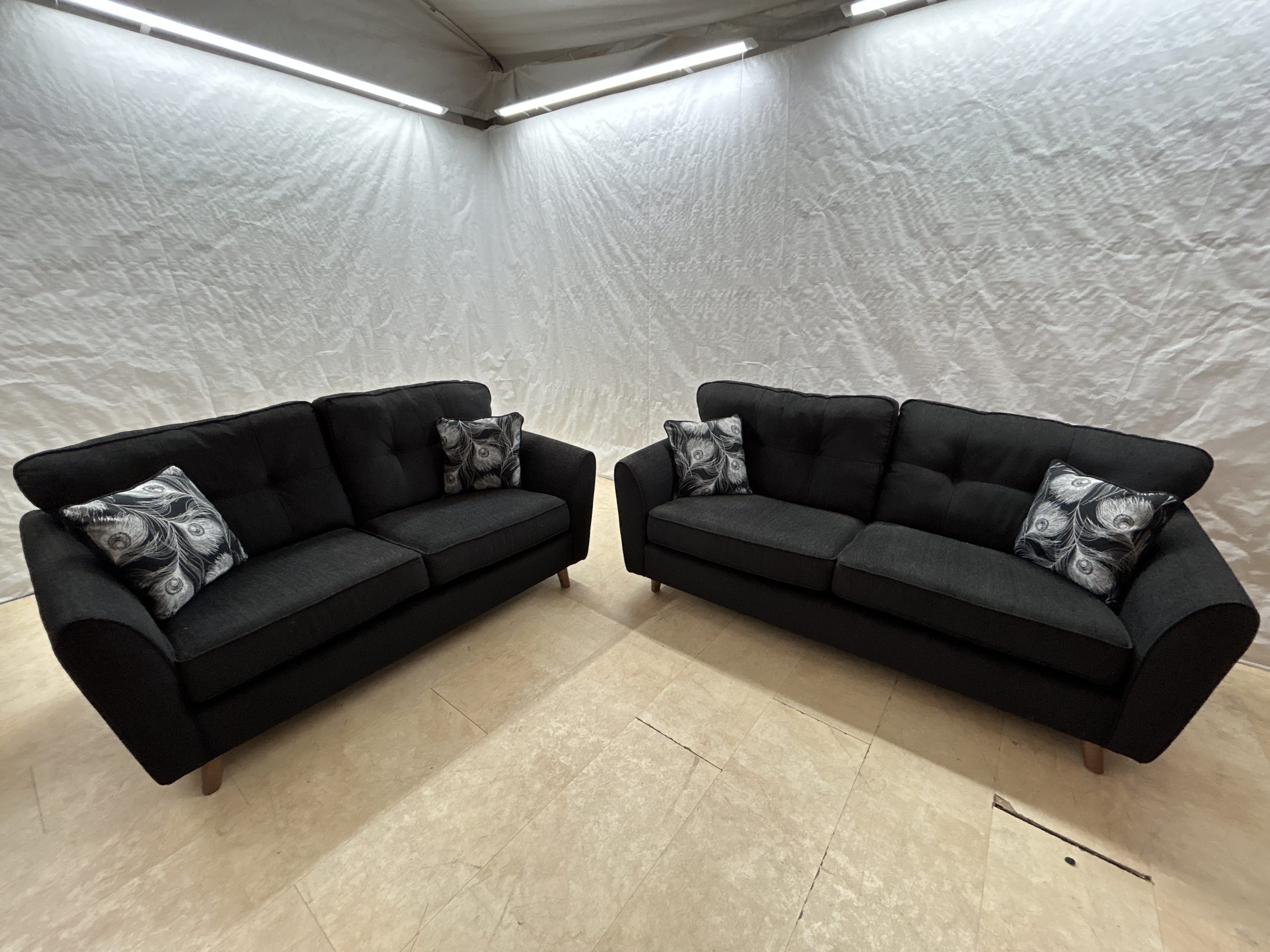 Peacock Ex-Display Black Fabric 3 + 2 Seater Sofa Set | EXPEA - Image 8