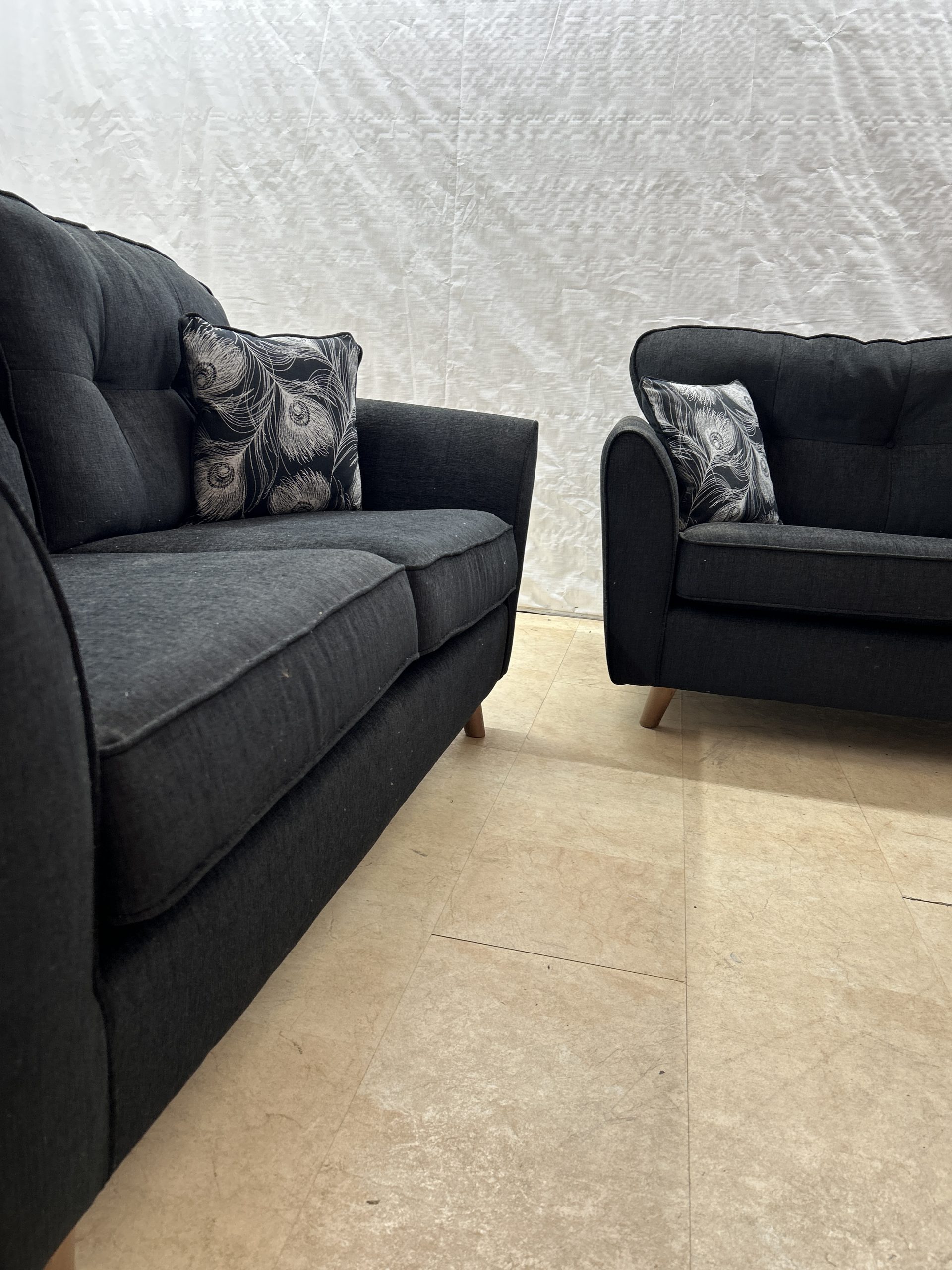 Peacock Ex-Display Black Fabric 3 + 2 Seater Sofa Set | EXPEA - Image 7