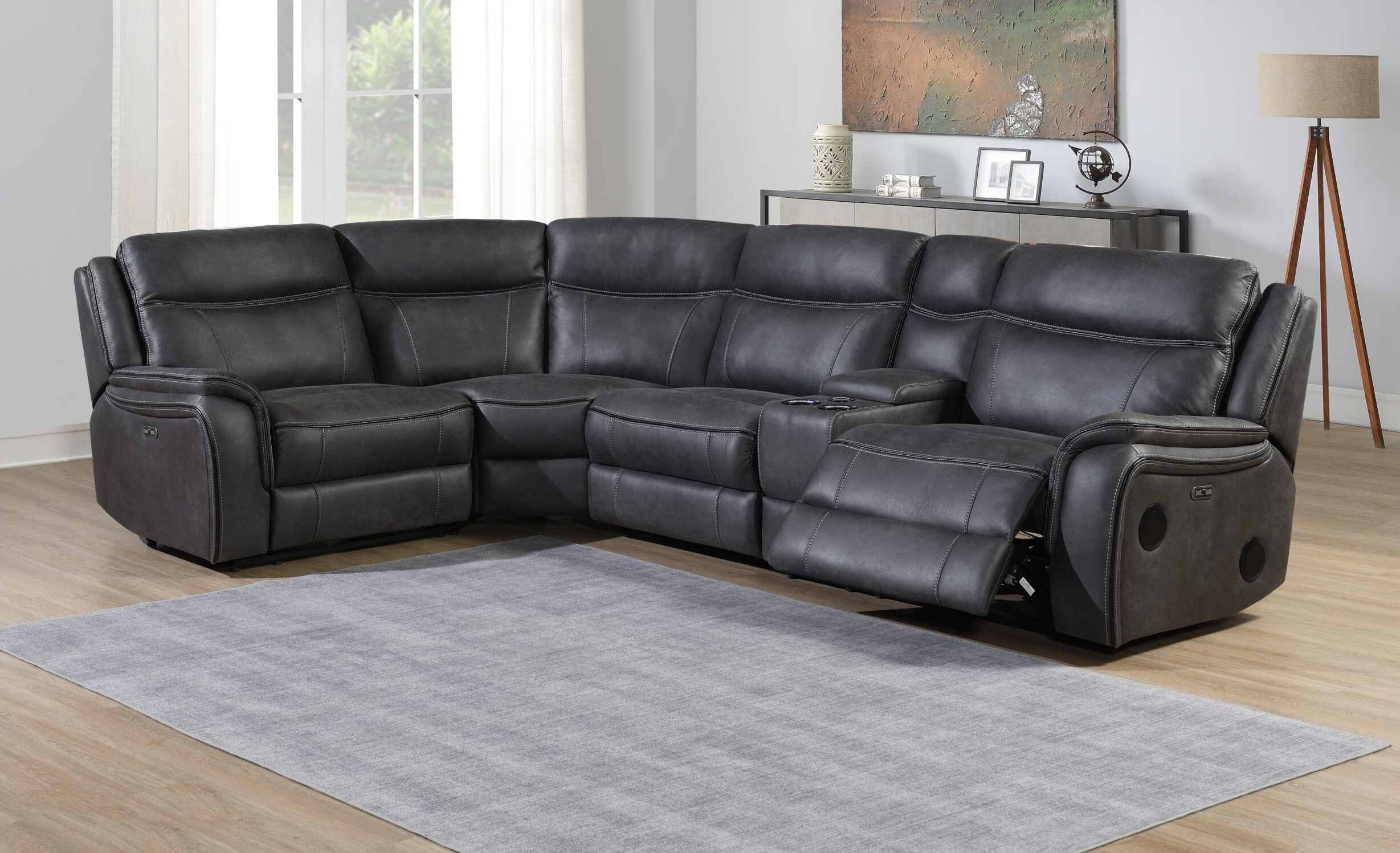 Phoenix Media Modular Grey Fabric Electric Recliner Corner Sofa | Exclusive