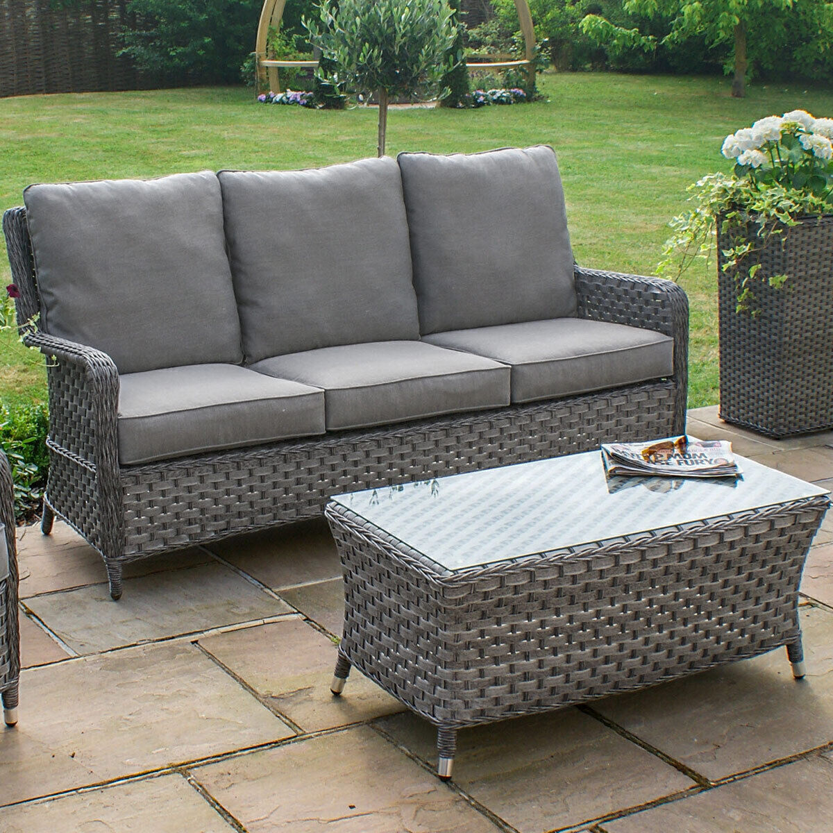 Homeflair - Victoria High Back 3 Seat Rattan Sofa Set - Image 4