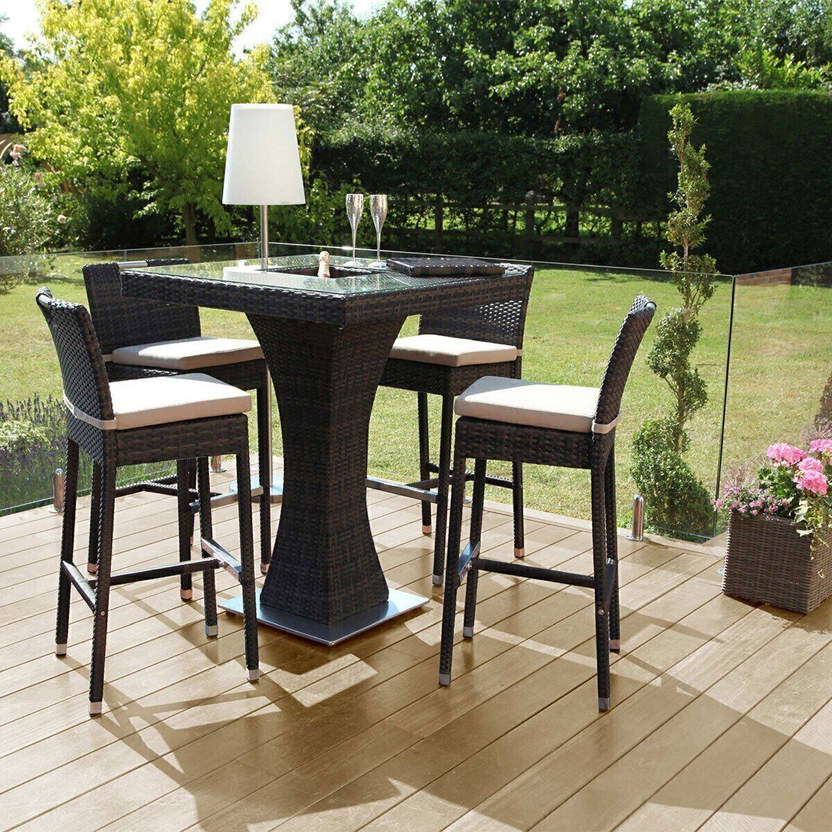 Homeflair - 4 Seat Square Rattan Bar Set