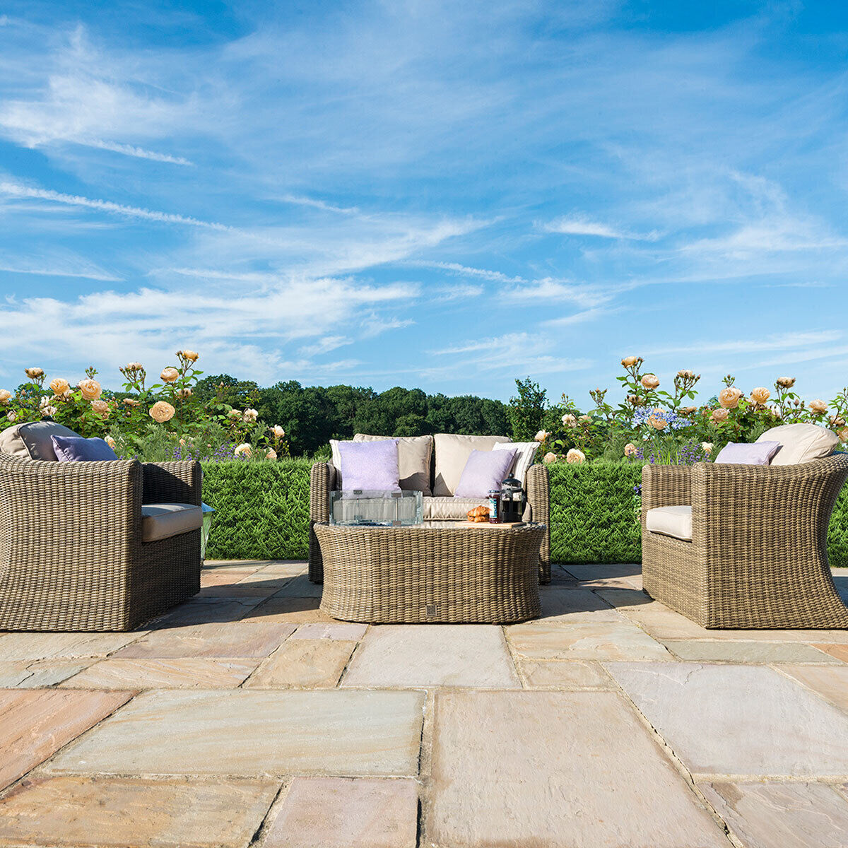 Homeflair - Winchester 2 Seat Rattan Sofa Set w/ Firepit