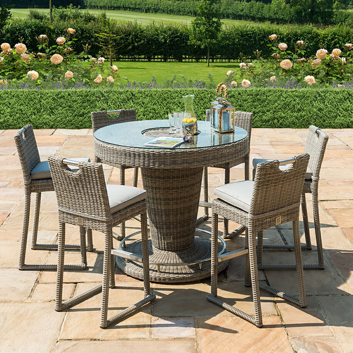 Homeflair - Oxford 6 Seat Round Rattan Bar Set - Image 3