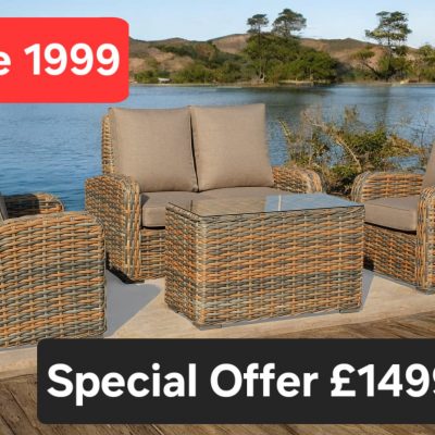 NEW Anna Mixed Weave Rattan 2 Seater + 2 Chairs + Coffee Table Homeflair