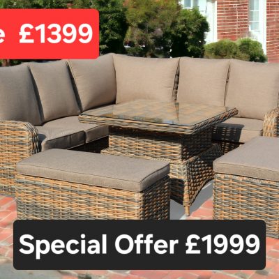 NEW Anna Rattan Brown Large Corner Sofa Set with Rising Table