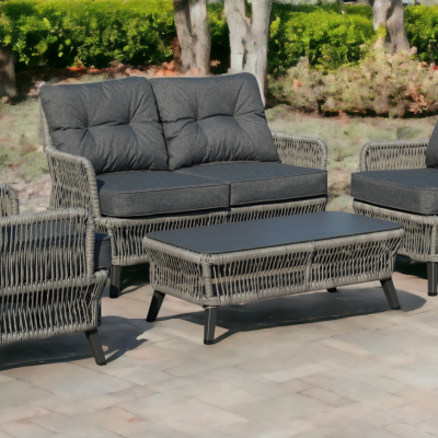 NEW Beatrice Garden Grey 2 Seater + 2 Chairs + Coffee Table Homeflair