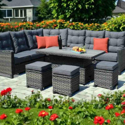 NEW Molly Rattan Grey Large Corner with Rising Table by Homeflair