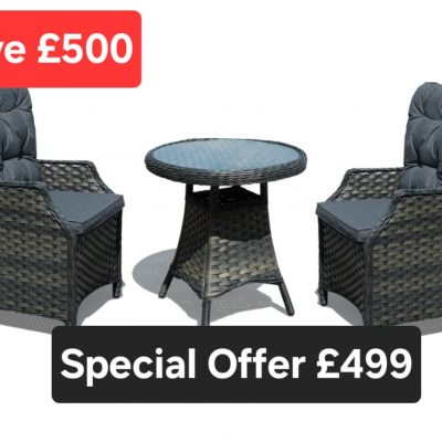 NEW Tammy Rattan Garden Grey Bistro Set Table + 2 Chairs