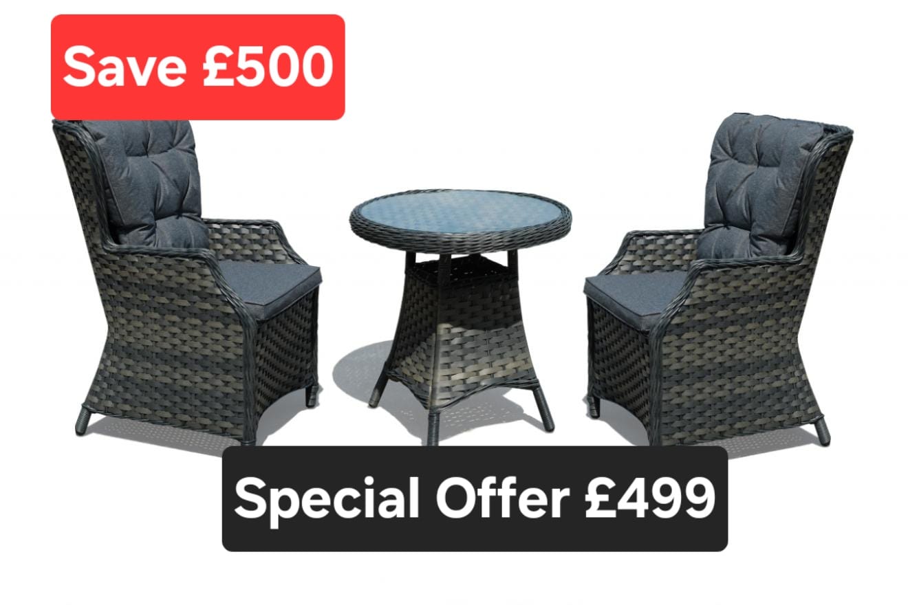 NEW Tammy Rattan Garden Grey Bistro Set Table + 2 Chairs