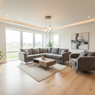 Maia Ex-Display Grey Fabric Corner Sofa + Chair