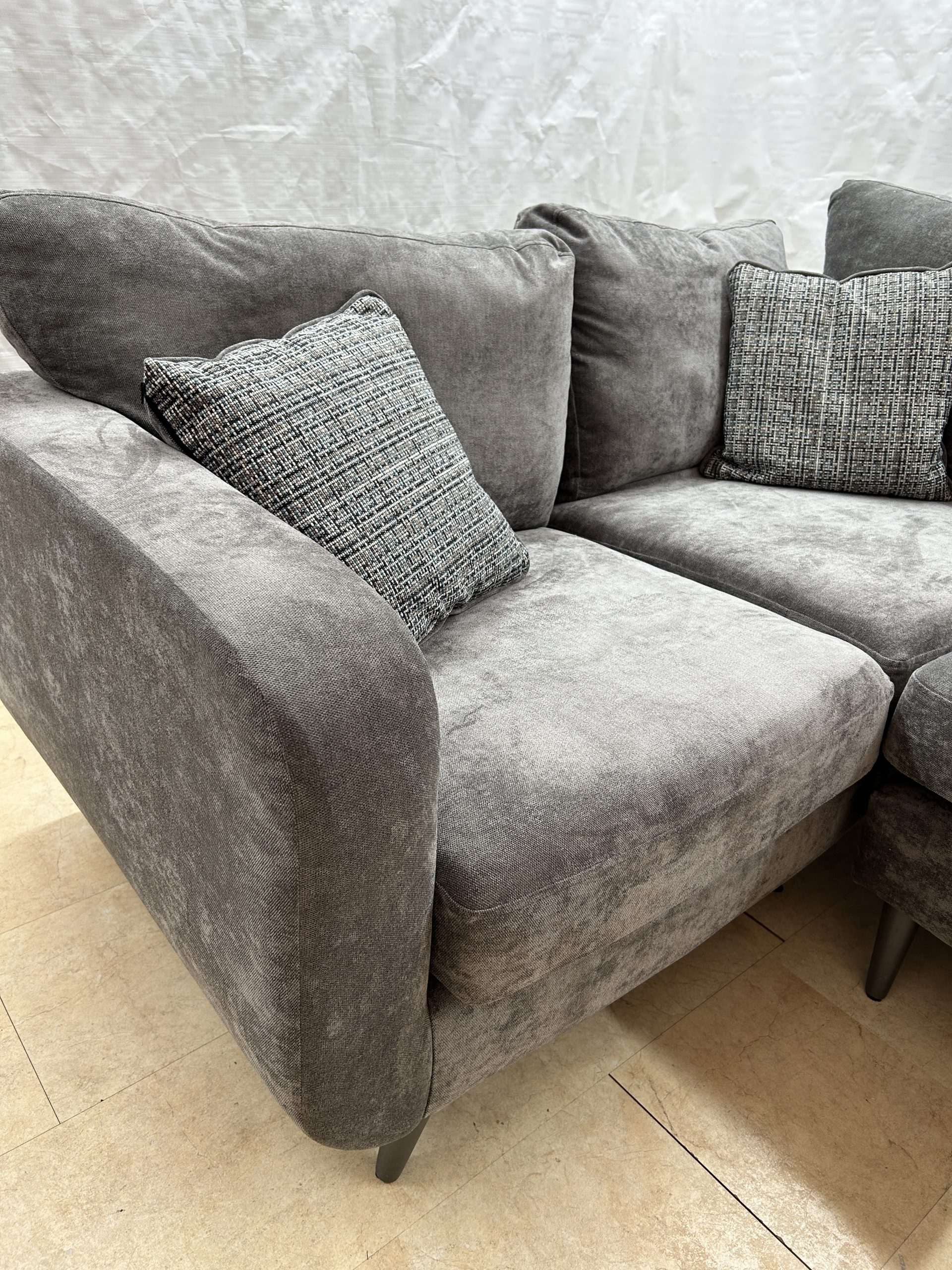 Maia Ex-Display Grey Fabric Corner Sofa + Chair - Image 6