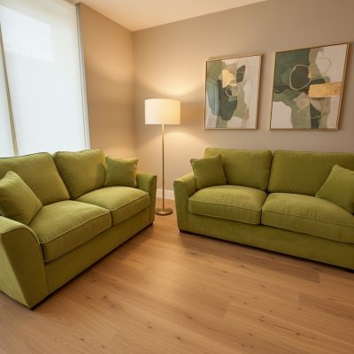 Ex-Display Fantasy Apple Green 3 + 2 Seater Fabric Sofas | EXAPP