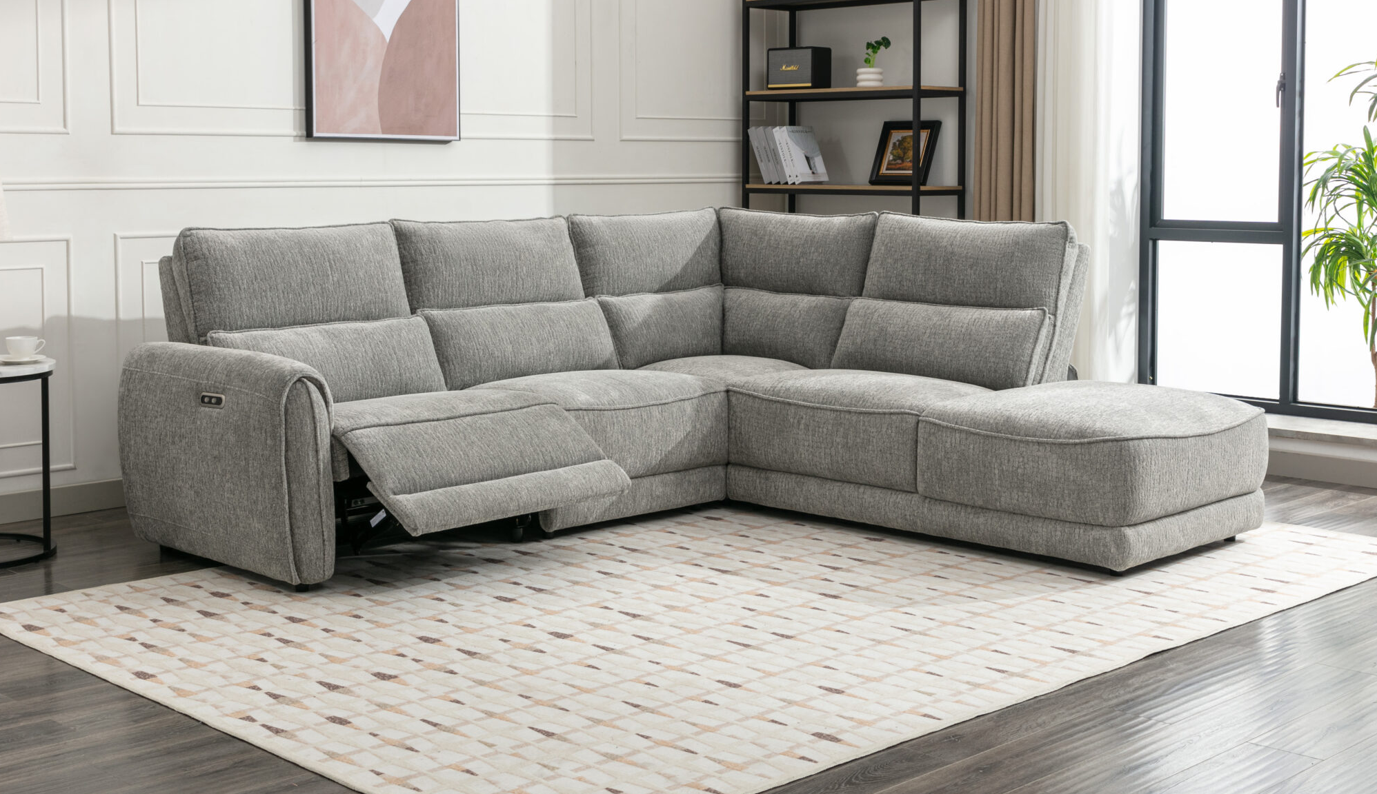 Ellie Grey Fabric Chaise Electric Recliner Corner Sofa | Exclusive