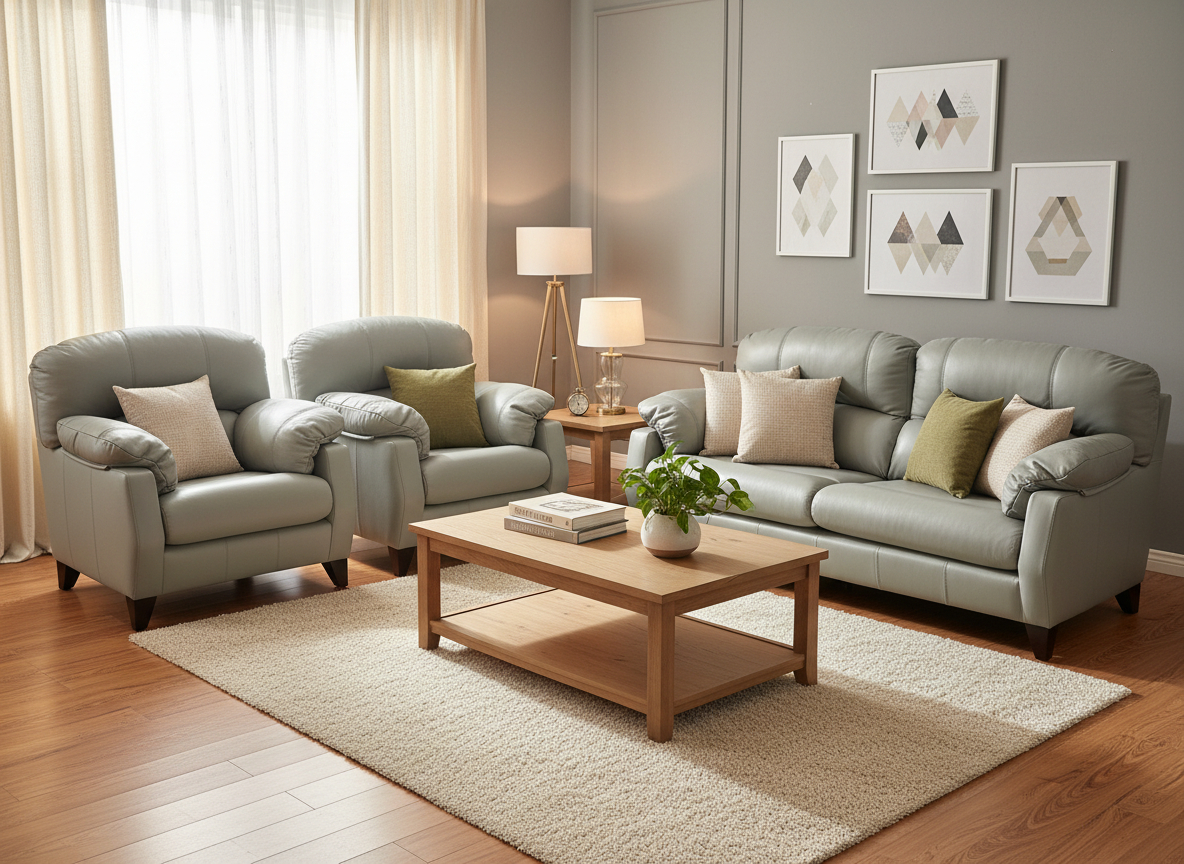 Ex-Display Austin Grey Leather 3 Seater + 2 Chairs Sofa Set | EXAUS