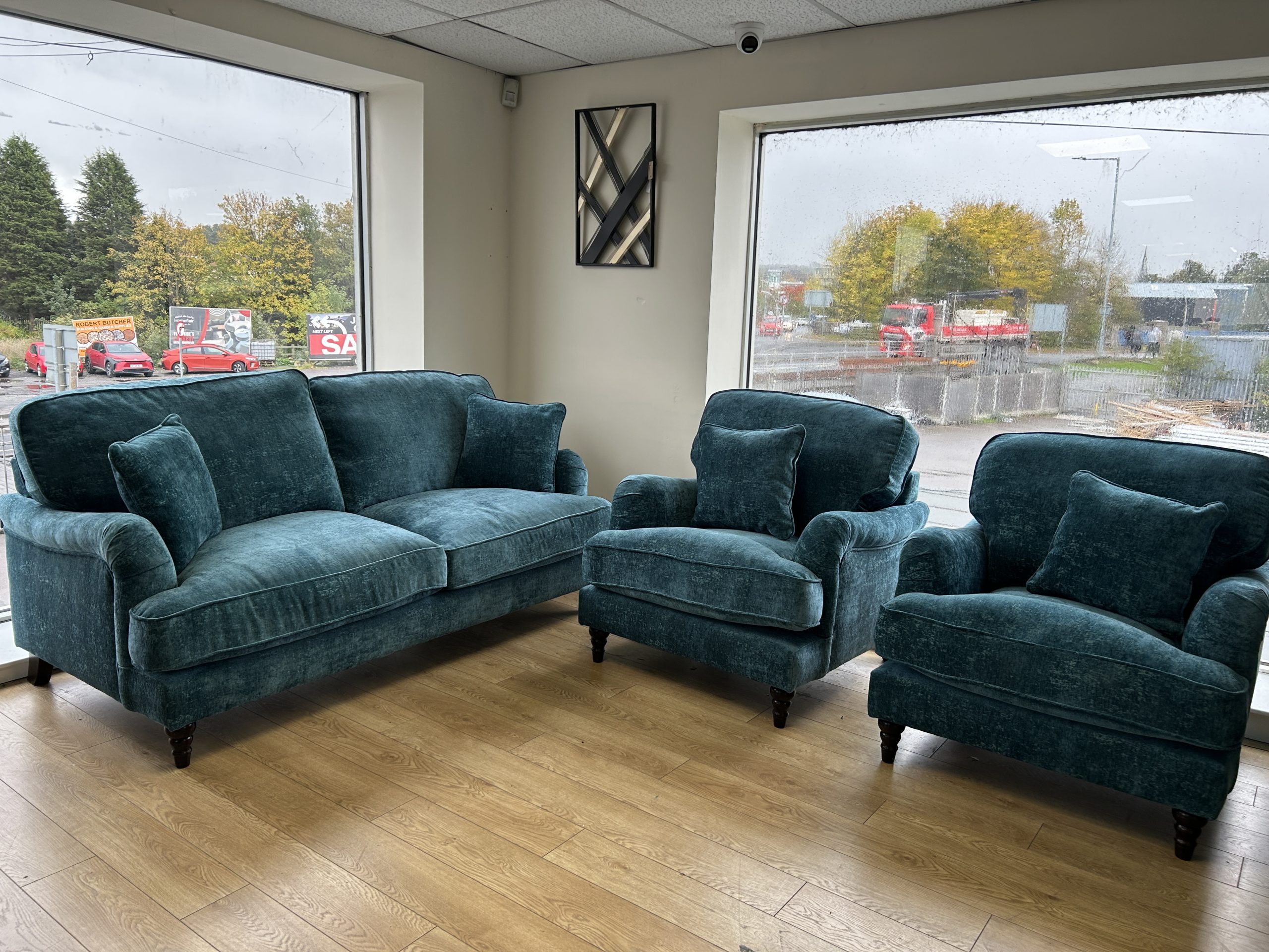 Ex-Display Mahid Turquoise Fabric 3 Seater Sofa + 2 Chairs Set | EXMAC - Image 6