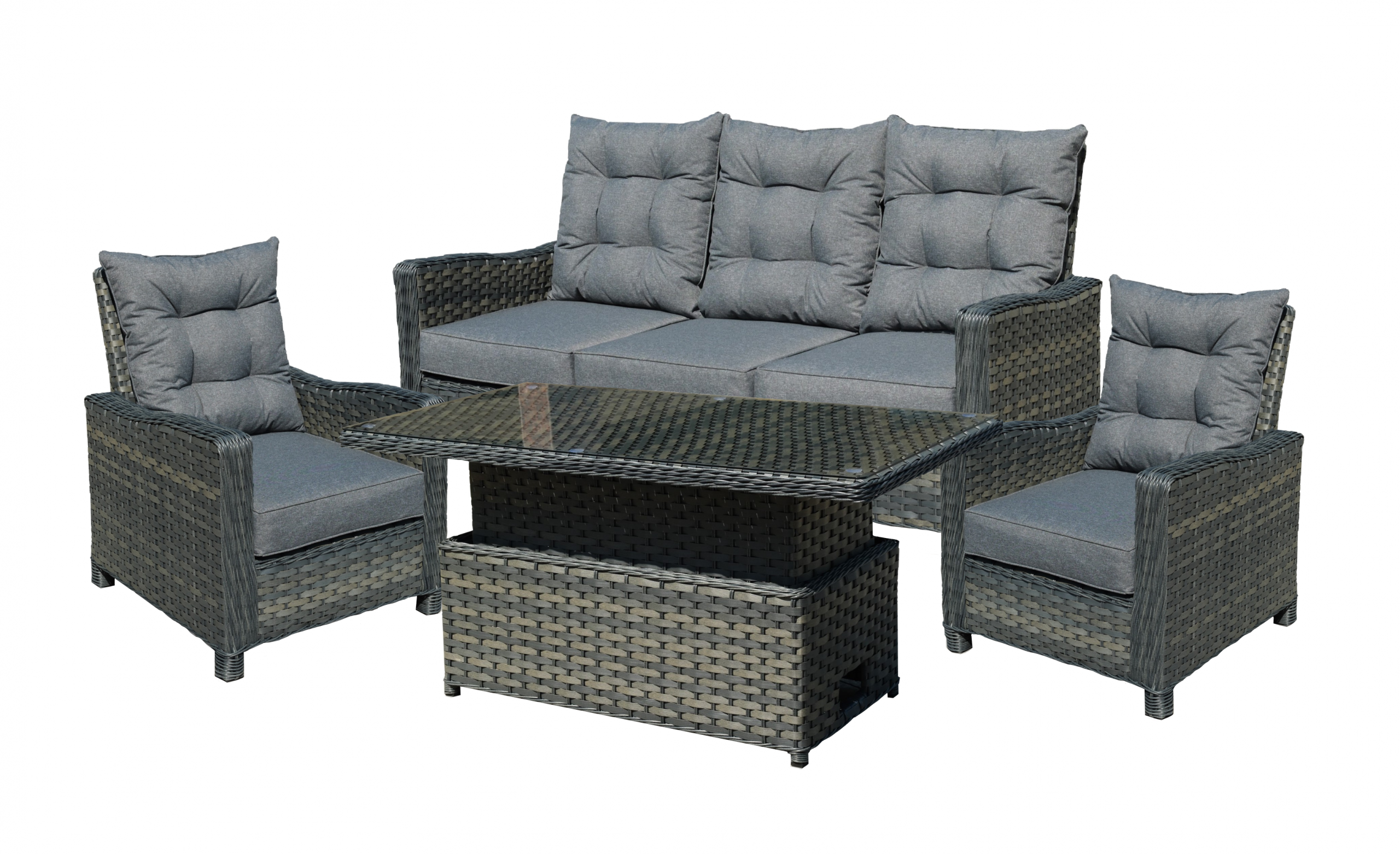 Molly Grey Rattan 3 Seater + 2 Chairs + Coffee Table by Homeflair - Image 5