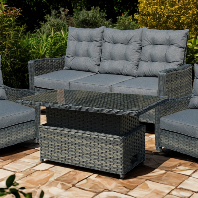 Molly Grey Rattan 3 Seater + 2 Chairs + Coffee Table by Homeflair