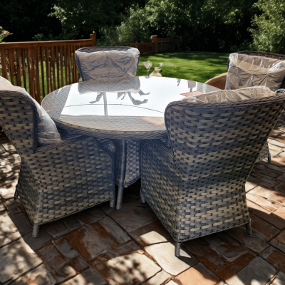 Thomas Round Table + 4 Chairs Grey Dining Set Outdoor Garden Furniture
