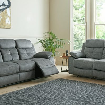 Iver Grey Fabric Manual Recliner 3 + 2 Seater Sofa Set | Homeflair