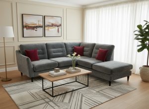 Ex-Display Lebus Skye Grey Fabric Corner with Footstool