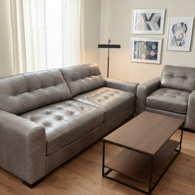 Ex-Display Alaska Semi-Aniline Grey Leather 4 Seater Sofa + Chair Set
