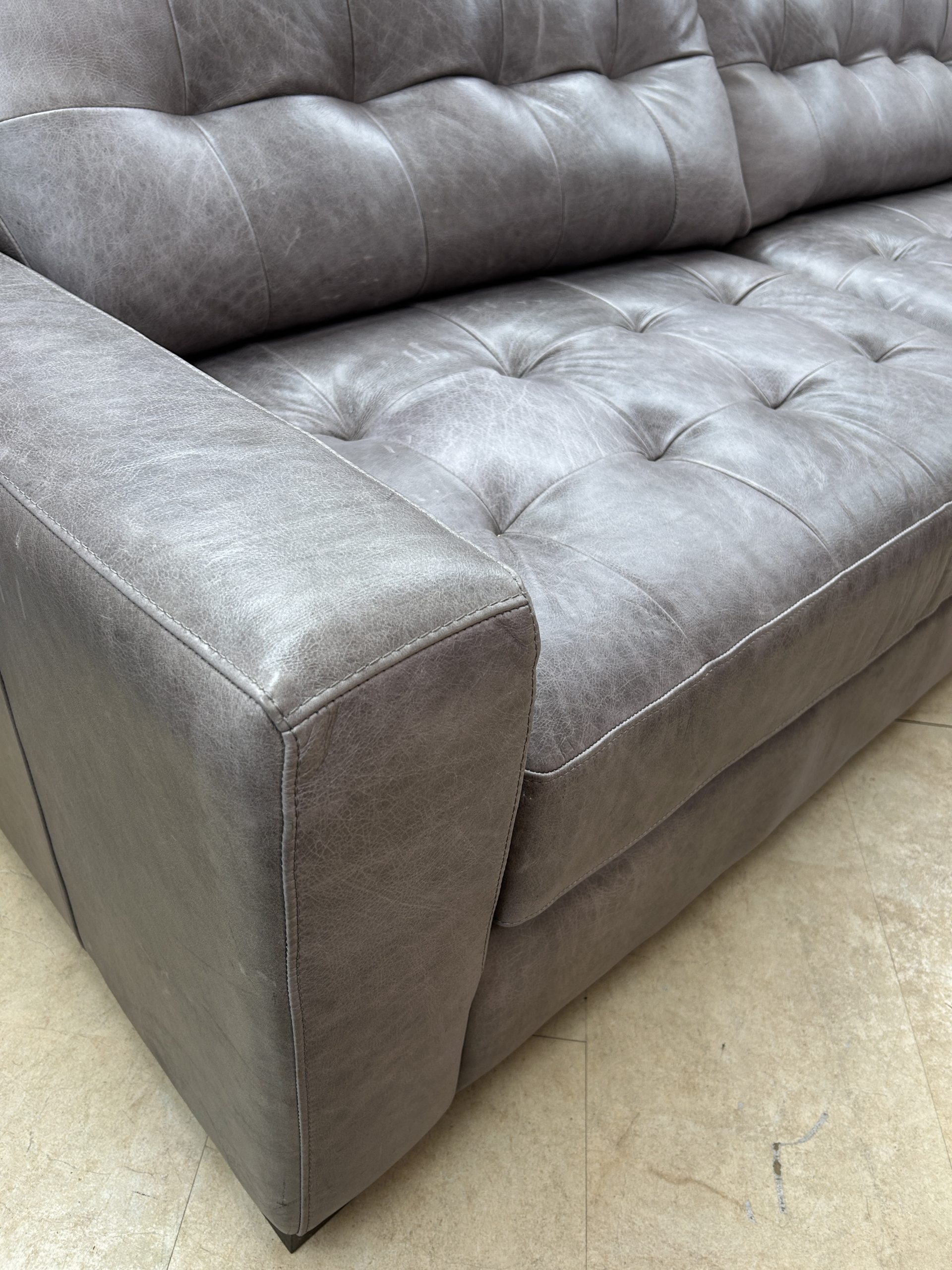 Ex-Display Alaska Semi-Aniline Grey Leather 4 Seater Sofa + Chair Set - Image 5